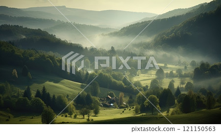 Beautiful scenic landscapes with mountains in Europe. Generative AI Beautiful scenic landscapes with mountains in Europe. Generative AI 121150563