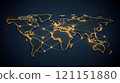 World map with glowing network connections symbolizing global communication, AI 121151880