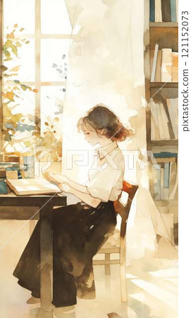 Quiet afternoon reading time | A peaceful space surrounded by light and books by the window 121152073