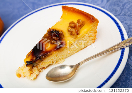 Piece of pie with walnuts served in a plate Piece of pie with walnuts served in a plate 121152270