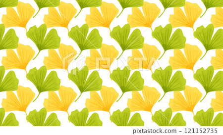 Wallpaper of green and yellow ginkgo leaves, watercolor-style hand-drawn illustration 121152735