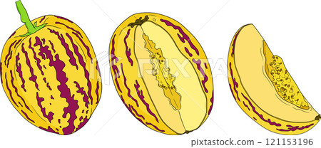 Pepino fruit, melon pear, Solanum muricatum. Fresh pepino fruit . 121153196