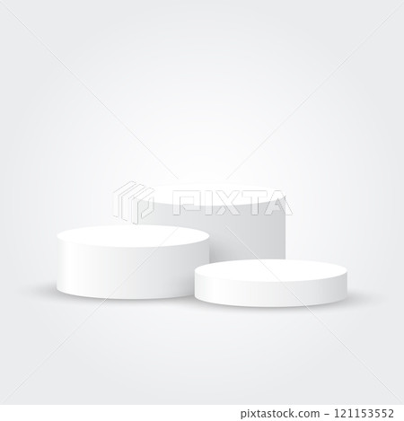 Three white blank podiums stand to show products on white background, Vector illustration. 121153552