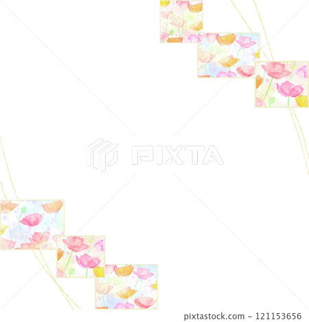 時尚的框架與多彩的罌粟花卉圖案。水彩插圖。 121153656