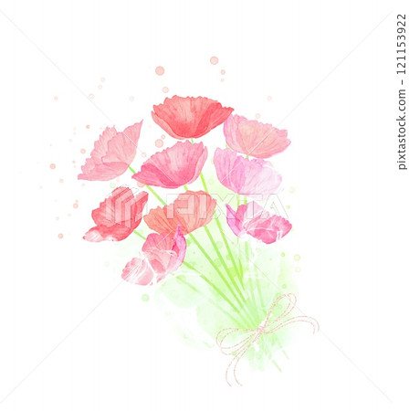 一束罌粟花的水彩插圖。一幅充滿幸福感、華麗氣氛的畫面。 121153922