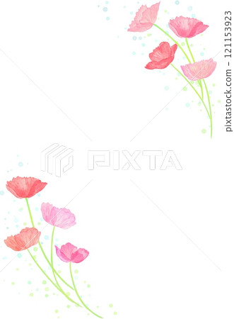 由紅色和粉紅色罌粟製成的植物框架。水彩插畫，充滿春天的清新氣息。 121153923