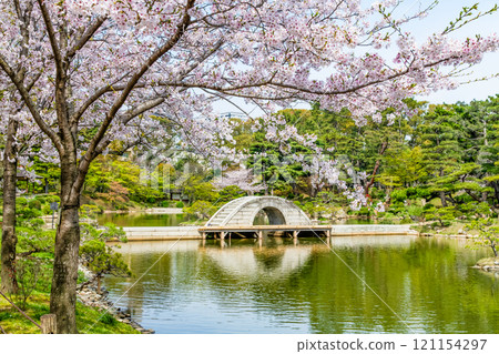Spring in Shukkeien Garden, Hiroshima: Sakuei Pond and the Rainbow Bridge Spring in Shukkeien Garden, Hiroshima: Sakuei Pond and the Rainbow Bridge 121154297