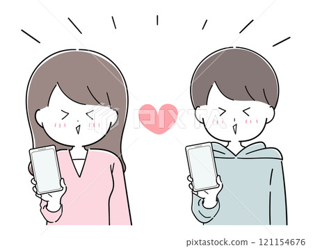 與應用程式配對!一群享受智慧型手機的男人和女人 與應用程式配對!一群享受智慧型手機的男人和女人 121154676