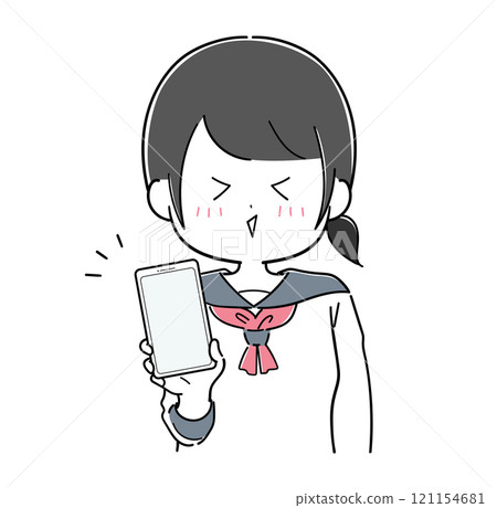 A girl in a sailor suit having fun with her smartphone 121154681