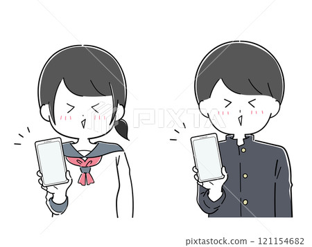 一群享受使用智慧型手機樂趣的男女學生 121154682