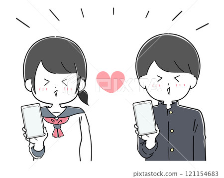 A set of male and female students dating on a smartphone 121154683