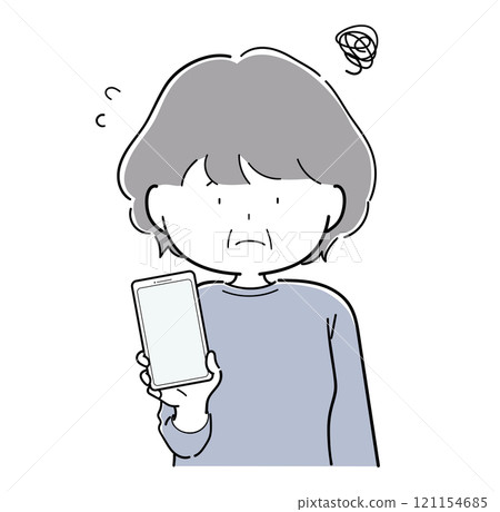 Senior women who are not good at operating smartphones 121154685