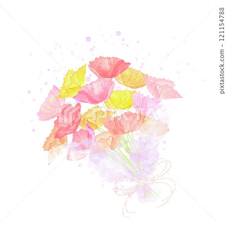 A watercolor illustration of a bouquet of colorful poppies. A gorgeous and happy image. 121154788