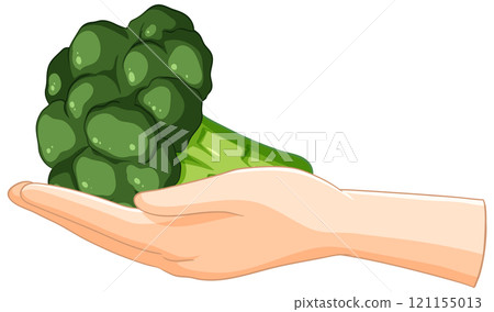 Hand Holding Fresh Green Broccoli Hand Holding Fresh Green Broccoli 121155013