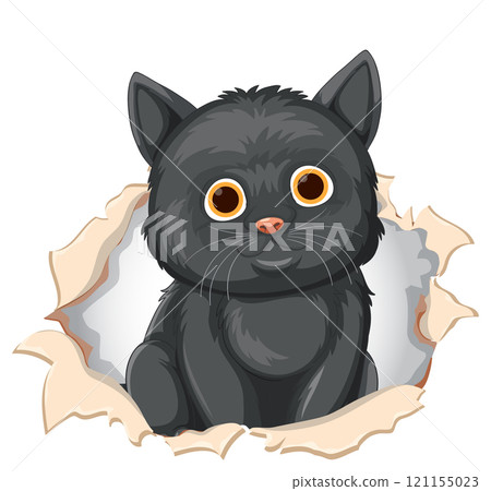 Curious Cat Peeking Through Paper 121155023