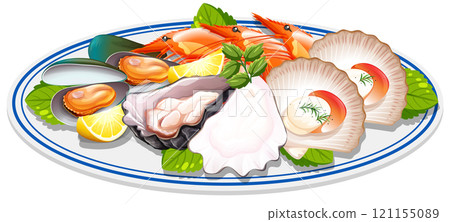 Delicious Seafood Mix on a Plate 121155089