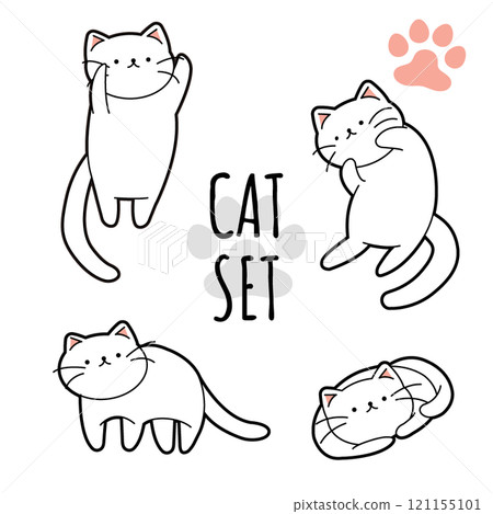 一隻鬆散的貓的插圖（白色） 121155101