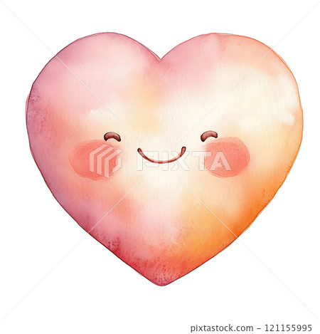 Cute smiling heart illustration with soft watercolor effect Cute smiling heart illustration with soft watercolor effect 121155995
