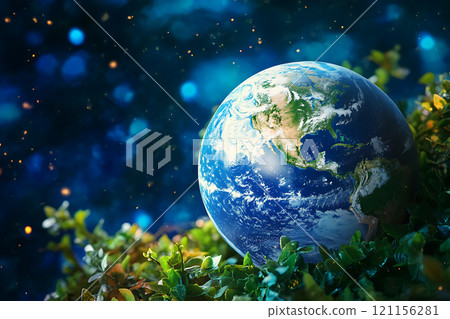 Earth surrounded by greenery, symbolizing climate goals and sustainability 121156281