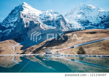 [Switzerland] Jungfrau Railway and Eiger reflected in a pond 121156497