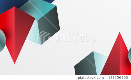 Abstract design showcasing isometric cubes, pyramids, squares, and spheres in a vibrant 3D layout. Modern and dynamic, perfect for tech, design, or futuristic themes Abstract design showcasing isometric cubes, pyramids, squares, and spheres in a vibrant 3D layout. Modern and dynamic, perfect for tech, design, or futuristic themes 121156590
