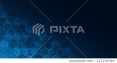 Abstract technology background and design element with hexagons pattern and geometric shapes 121156764
