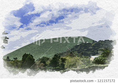 Watercolor style, Ito, Mt. Omuroyama, Ito City, Shizuoka Prefecture Watercolor style, Ito, Mt. Omuroyama, Ito City, Shizuoka Prefecture 121157172