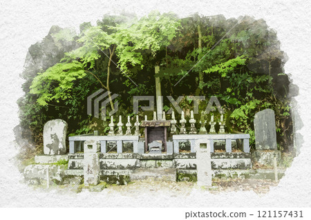 Watercolor painting style, Izu Shuzenji, Shigetsuden, Grave of the Thirteen Ronin, Izu City, Shizuoka Prefecture 121157431
