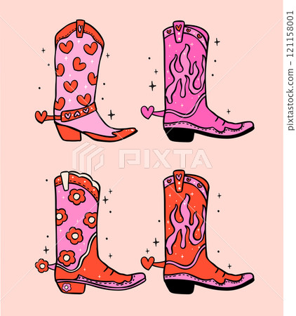 Retro Cowboy Boots Western Valentine Hand Drawn Bold Design collection 121158001