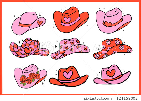 Retro Cowboy Hat Western Valentine Hand Drawn Bold Design collection 121158002
