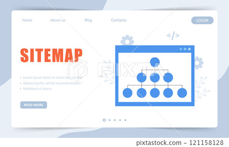 Sitemap Creation process. Landing page template. SEO optimization. Organization site architecture. Vector illustration 121158128