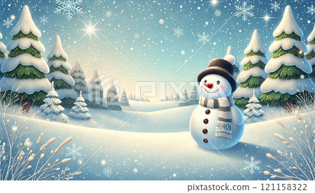 Snowman and snowy winter scenery② 121158322