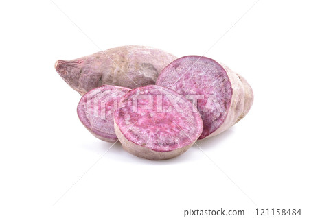 Purple Sweet Potatoes on white background 121158484