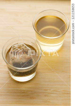 glass of hot tea and tea bag glass of hot tea and tea bag 121158653