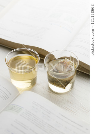 glass of hot tea and tea bag glass of hot tea and tea bag 121158668