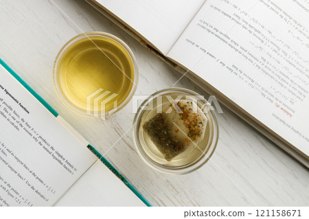 glass of hot tea and tea bag glass of hot tea and tea bag 121158671