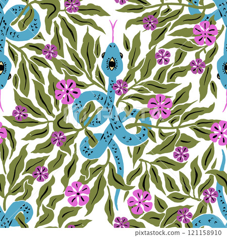 Seamless pattern with mystic floral snakes 121158910