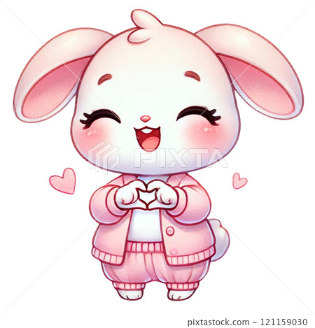 Cute cartoon bunny character expressing joy and love. Valentine's cartoon character. 121159030