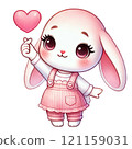 Cute cartoon bunny character holding a heart with joy and love. Valentine's cartoon character. 121159031