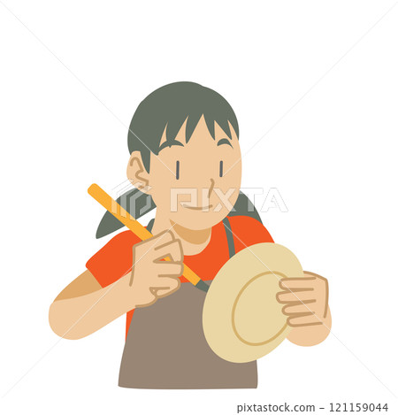 Child painting a plate 121159044