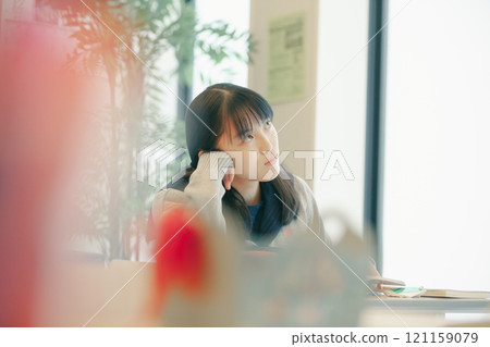 A high school girl who can't study A high school girl who can't study 121159079