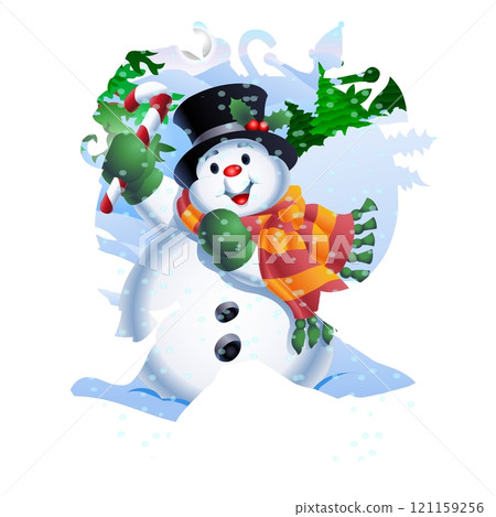 A cheerful snowman  121159256