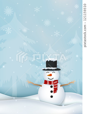 Snowmani n winter, Christmas season Paper cut illustration. Snowmani n winter, Christmas season Paper cut illustration. 121159310