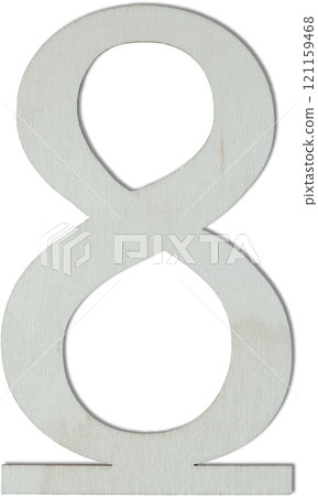Wooden number decoration accessory number 8 on white background Wooden number decoration accessory number 8 on white background 121159468