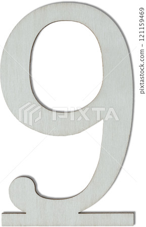 Wooden number decoration accessory number 9 on white background 121159469