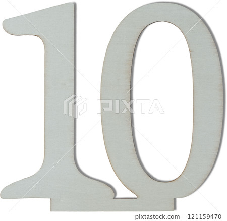 Wooden number decoration accessory number 10 on white background 121159470