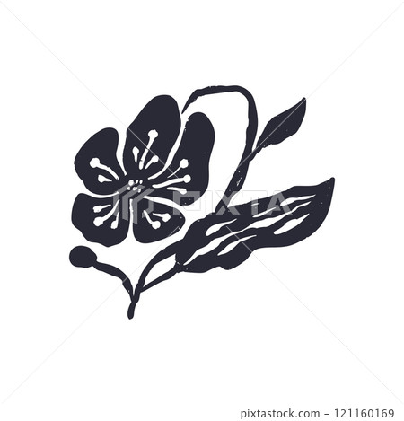 Black and white minimal abstract inky flower silhouette 121160169