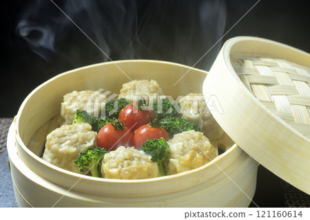 Steamed shumai in a steamer Steamed shumai in a steamer 121160614