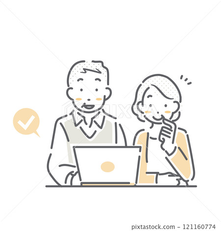 Senior couple applying online - simple and stylish line drawing illustration 121160774