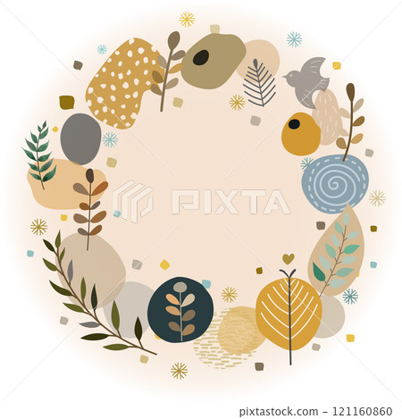 Vector illustration of a Scandinavian style abstract pattern wreath 121160860